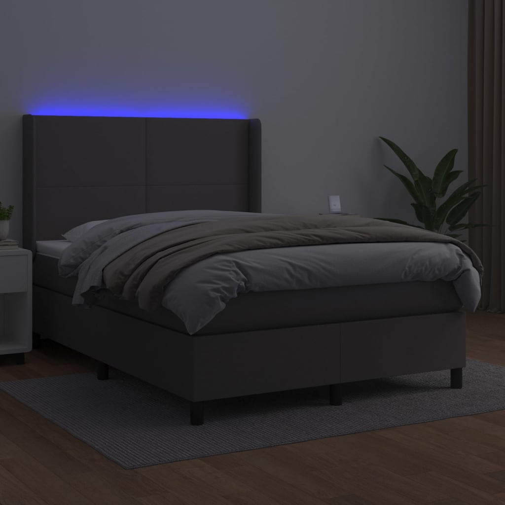 kontinentalseng med LED-lys 140x190 cm kunstlæder grå