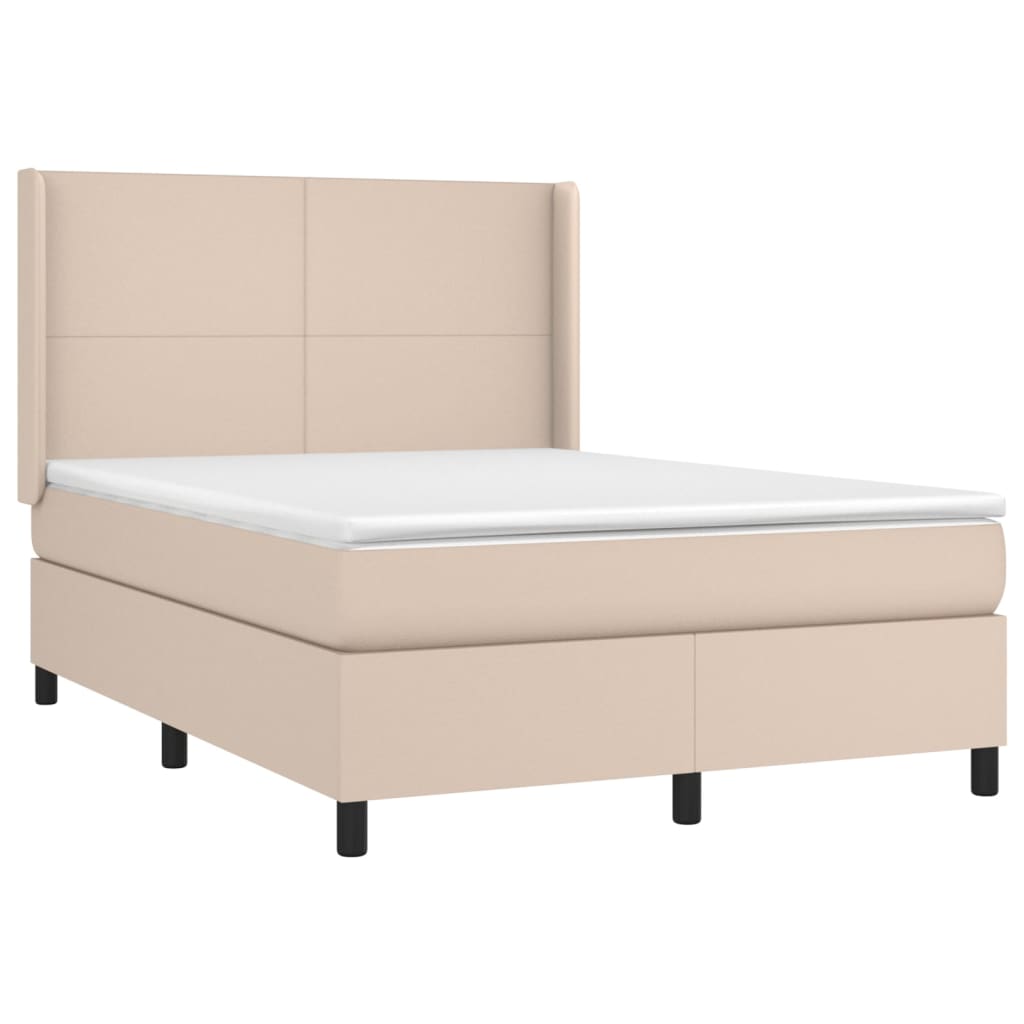 kontinentalseng LED-lys 140x190 cm kunstlæder cappuccinofarvet