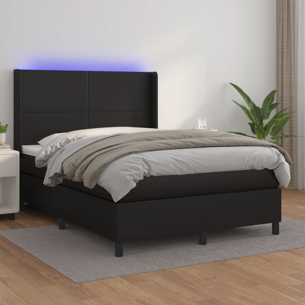 kontinentalseng med LED-lys 140x200 cm kunstlæder sort
