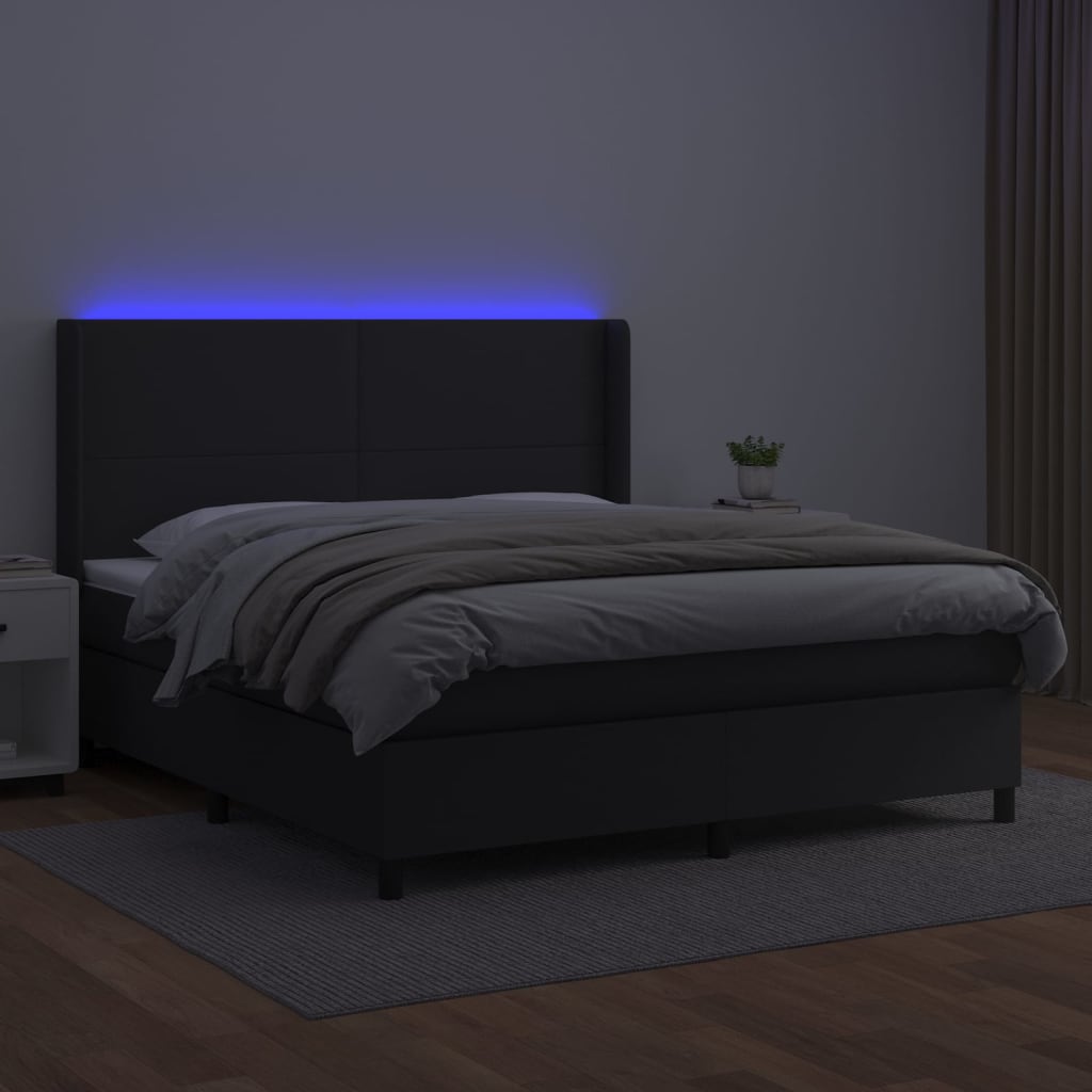 kontinentalseng med LED-lys 160x200 cm kunstlæder sort