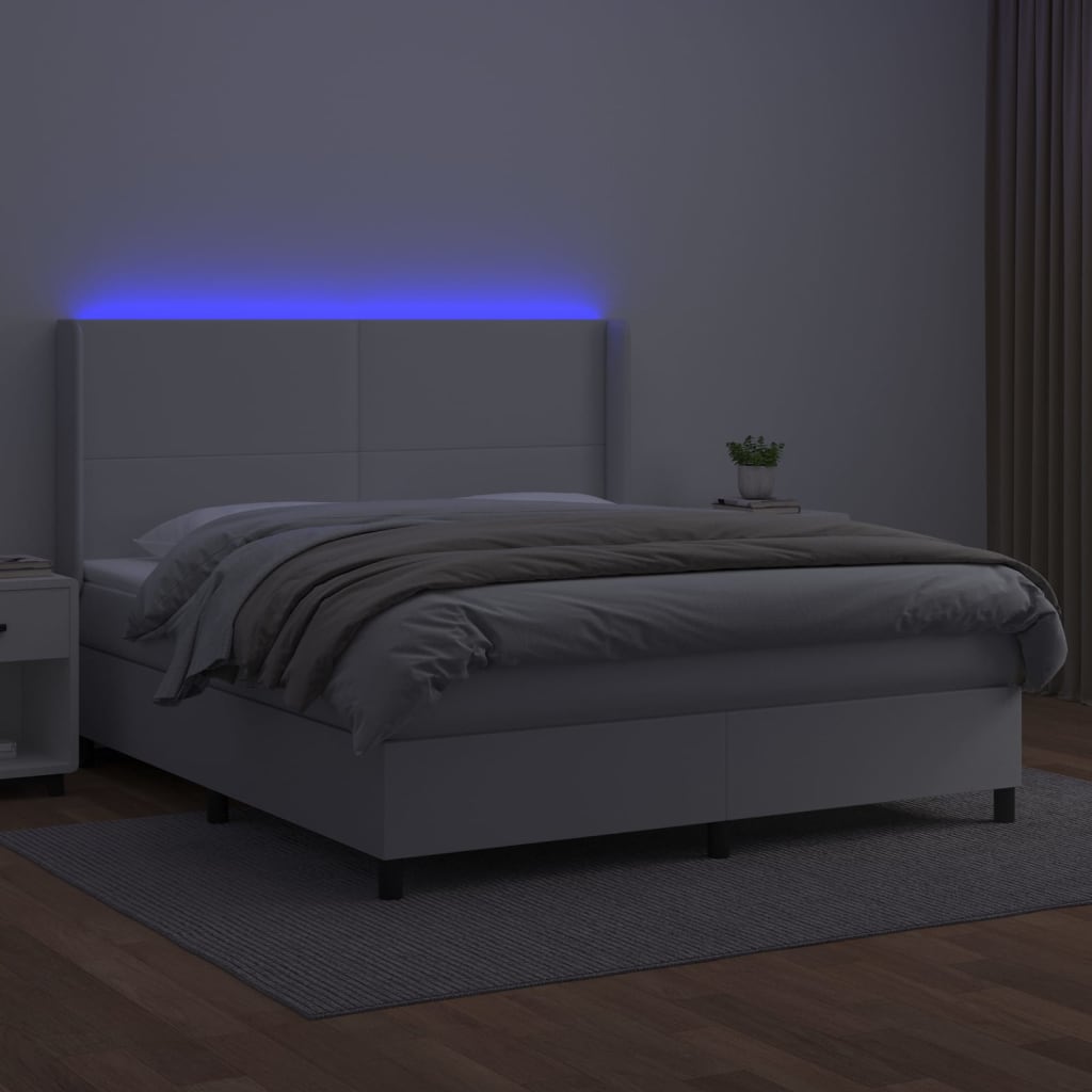 kontinentalseng med LED-lys 180x200 cm kunstlæder hvid