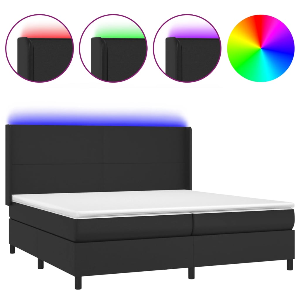 kontinentalseng med LED-lys 200x200 cm kunstlæder sort