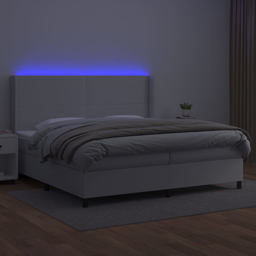kontinentalseng med LED-lys 200x200 cm kunstlæder hvid