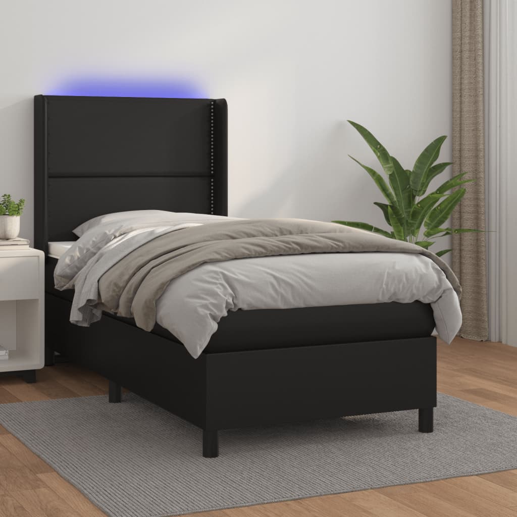 kontinentalseng med LED-lys 90x200 cm kunstlæder sort