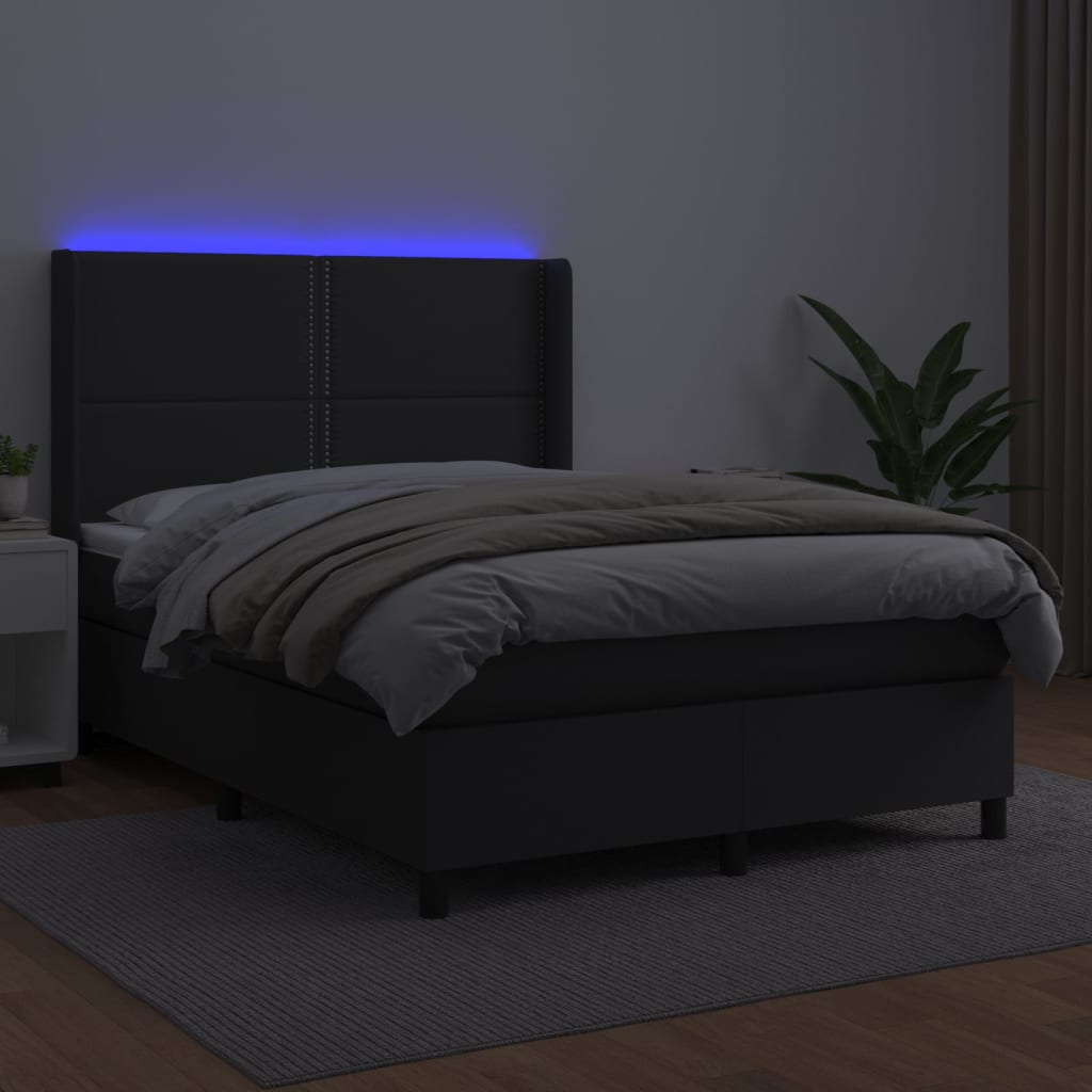 kontinentalseng med LED-lys 140x190 cm kunstlæder sort