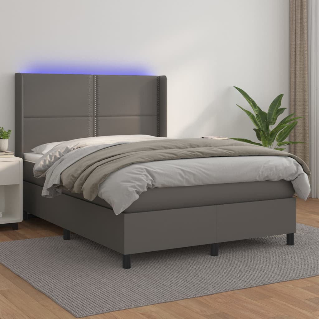 kontinentalseng med LED-lys 140x190 cm kunstlæder grå