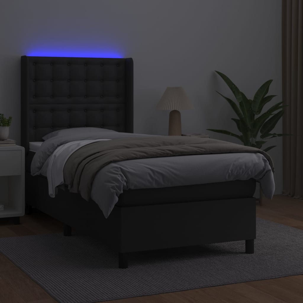 kontinentalseng med LED-lys 90x190 cm kunstlæder sort