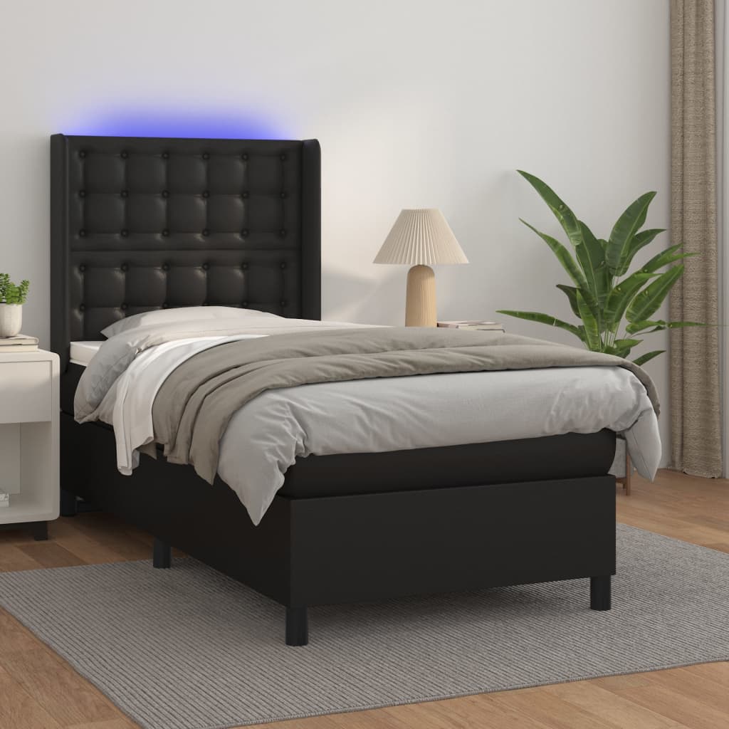 kontinentalseng med LED-lys 90x190 cm kunstlæder sort