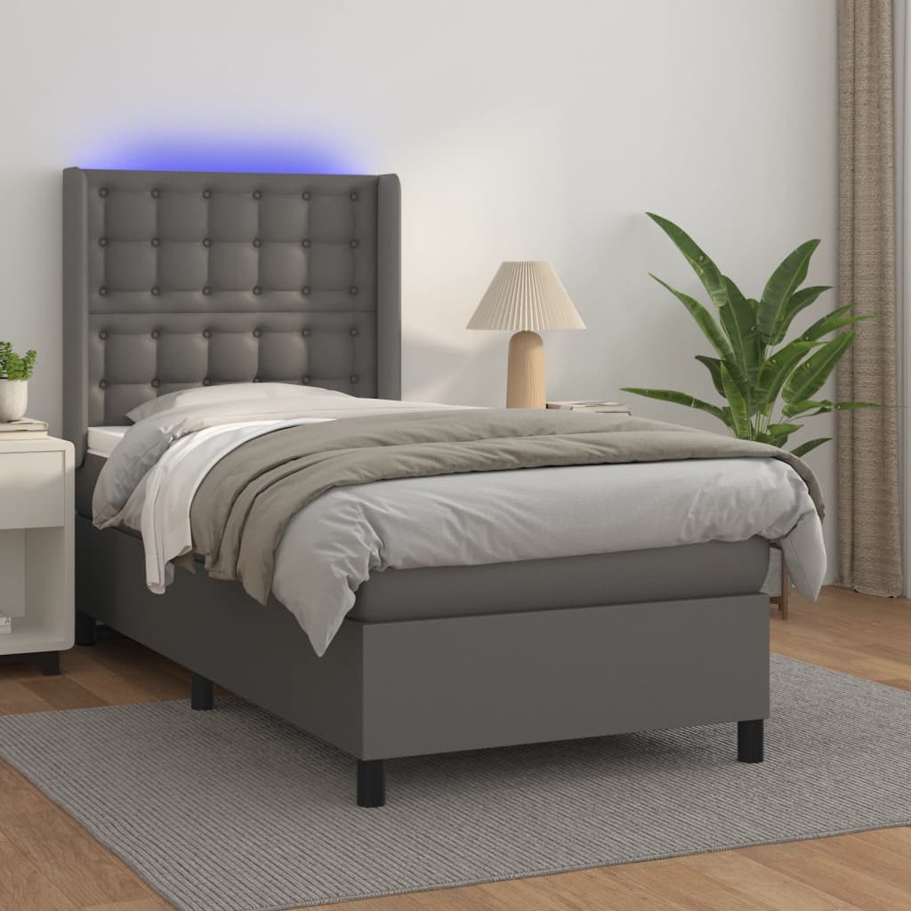 kontinentalseng med LED-lys 90x190 cm kunstlæder grå