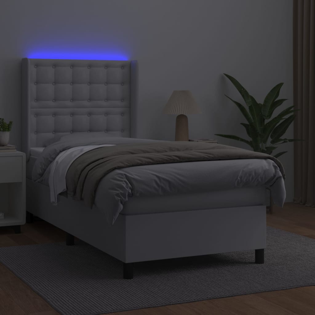 kontinentalseng med LED-lys 90x200 cm kunstlæder hvid