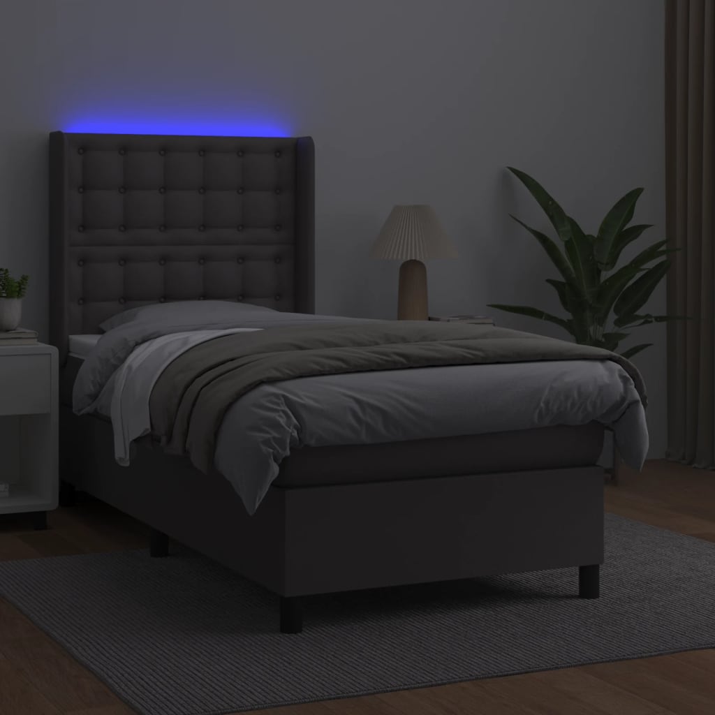 kontinentalseng med LED-lys 90x200 cm kunstlæder grå