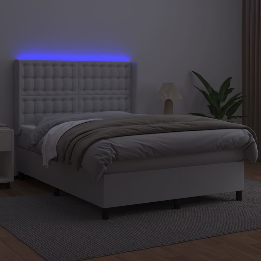 kontinentalseng med LED-lys 140x190 cm kunstlæder hvid
