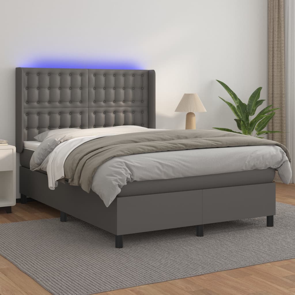 kontinentalseng med LED-lys 140x190 cm kunstlæder grå