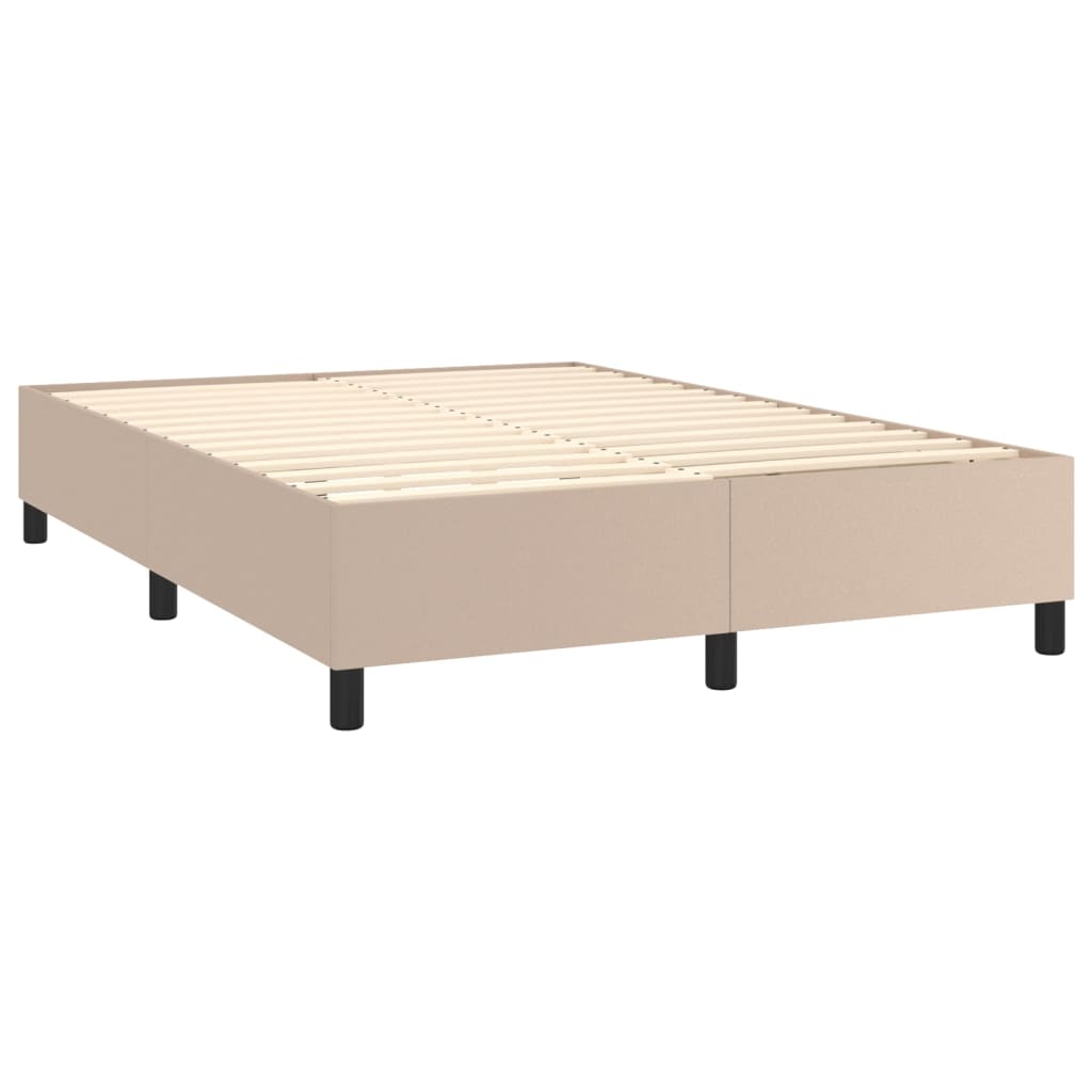 kontinentalseng LED-lys 140x190 cm kunstlæder cappuccinofarvet