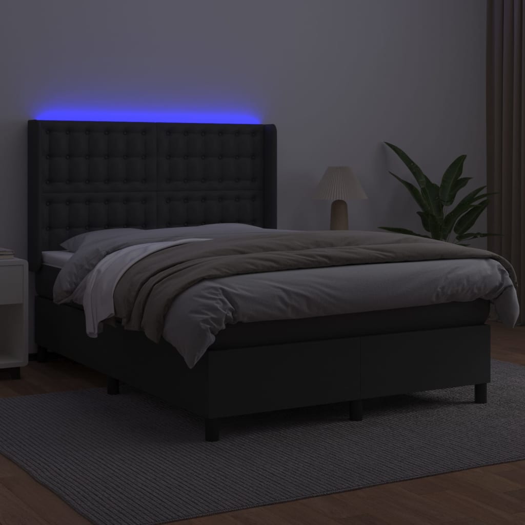 kontinentalseng med LED-lys 140x200 cm kunstlæder sort