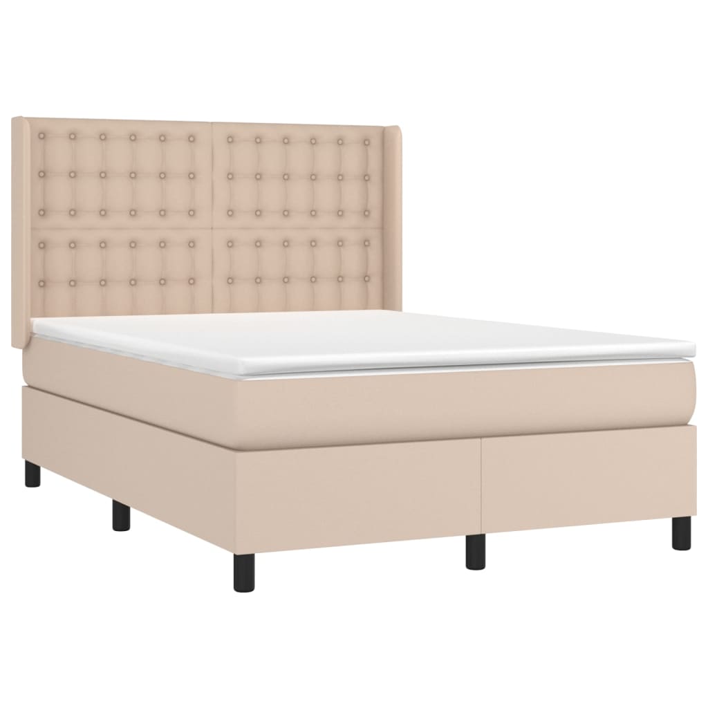 kontinentalseng LED-lys 140x200 cm kunstlæder cappuccinofarvet