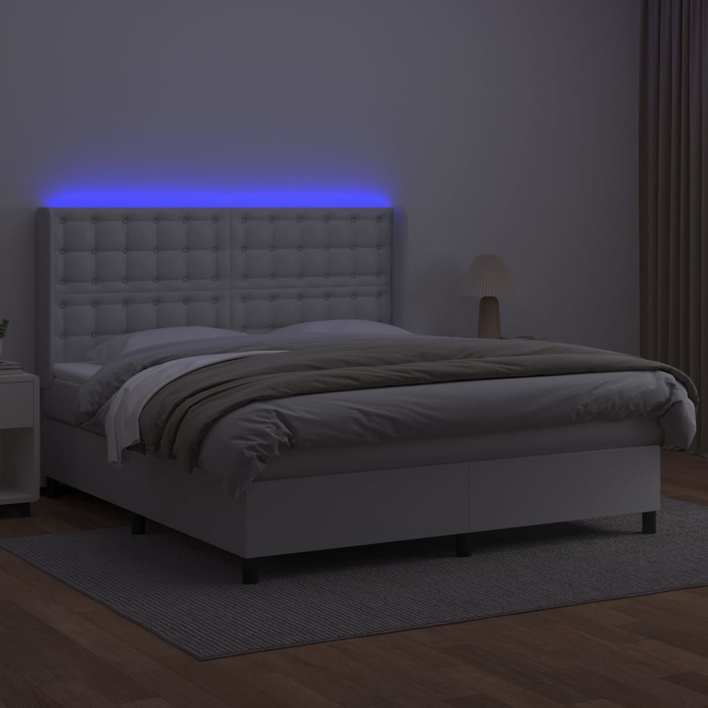 kontinentalseng med LED-lys 180x200 cm kunstlæder hvid
