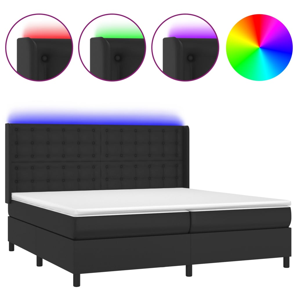 kontinentalseng med LED-lys 200x200 cm kunstlæder sort