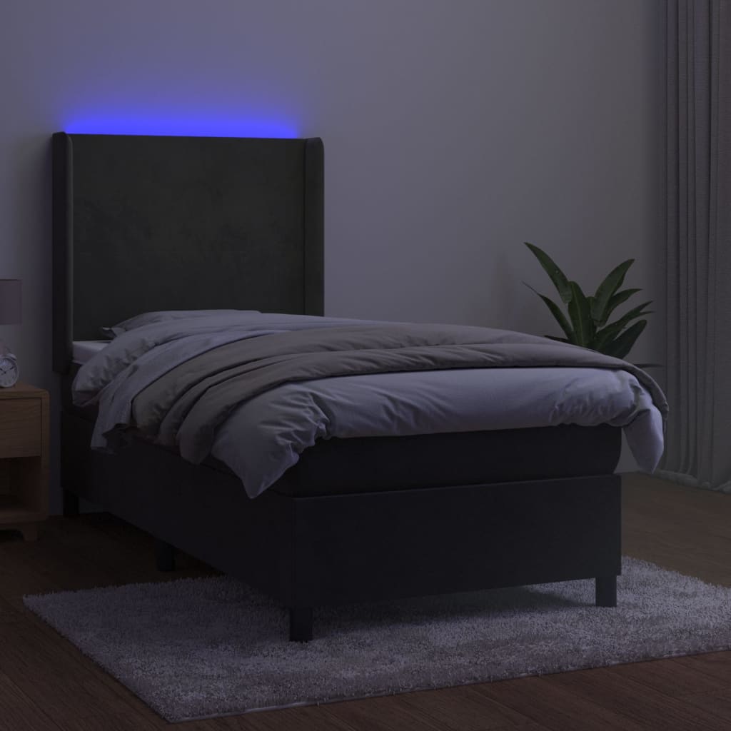 kontinentalseng med LED-lys 80x200 cm velour mørkegrå