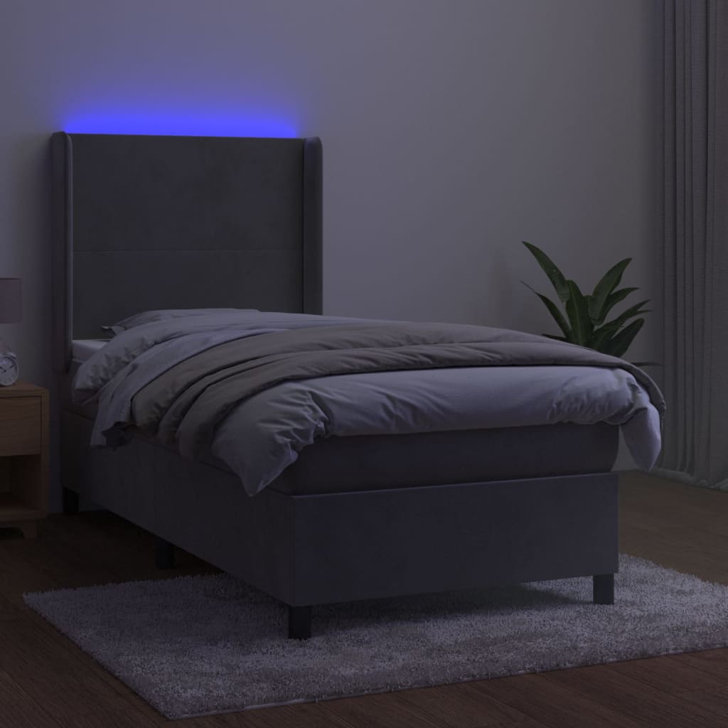 kontinentalseng med LED-lys 90x190 cm fløjl lysegrå