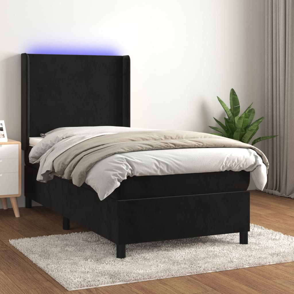 kontinentalseng med LED-lys 90x190 cm fløjl sort