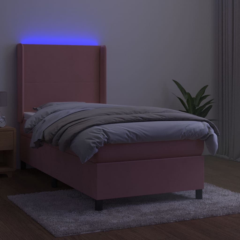kontinentalseng med LED-lys 90x190 cm fløjl lyserød