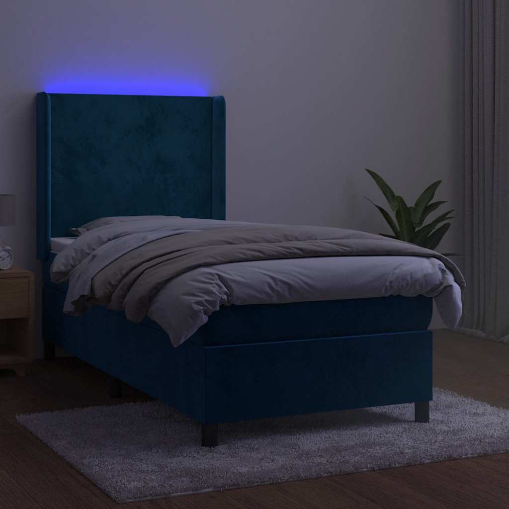 kontinentalseng med LED-lys 90x200 cm fløjl mørkeblå