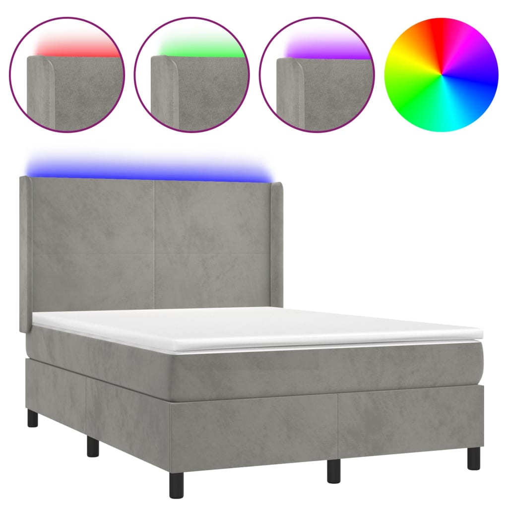 kontinentalseng med LED-lys 140x190 cm velour lysegrå