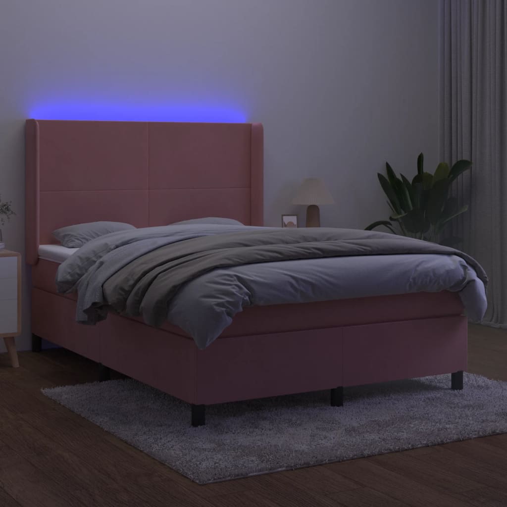 kontinentalseng med LED-lys 140x190 cm fløjl lyserød