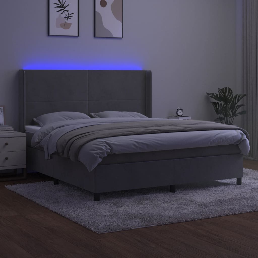 kontinentalseng med LED-lys 160x200 cm fløjl lysegrå