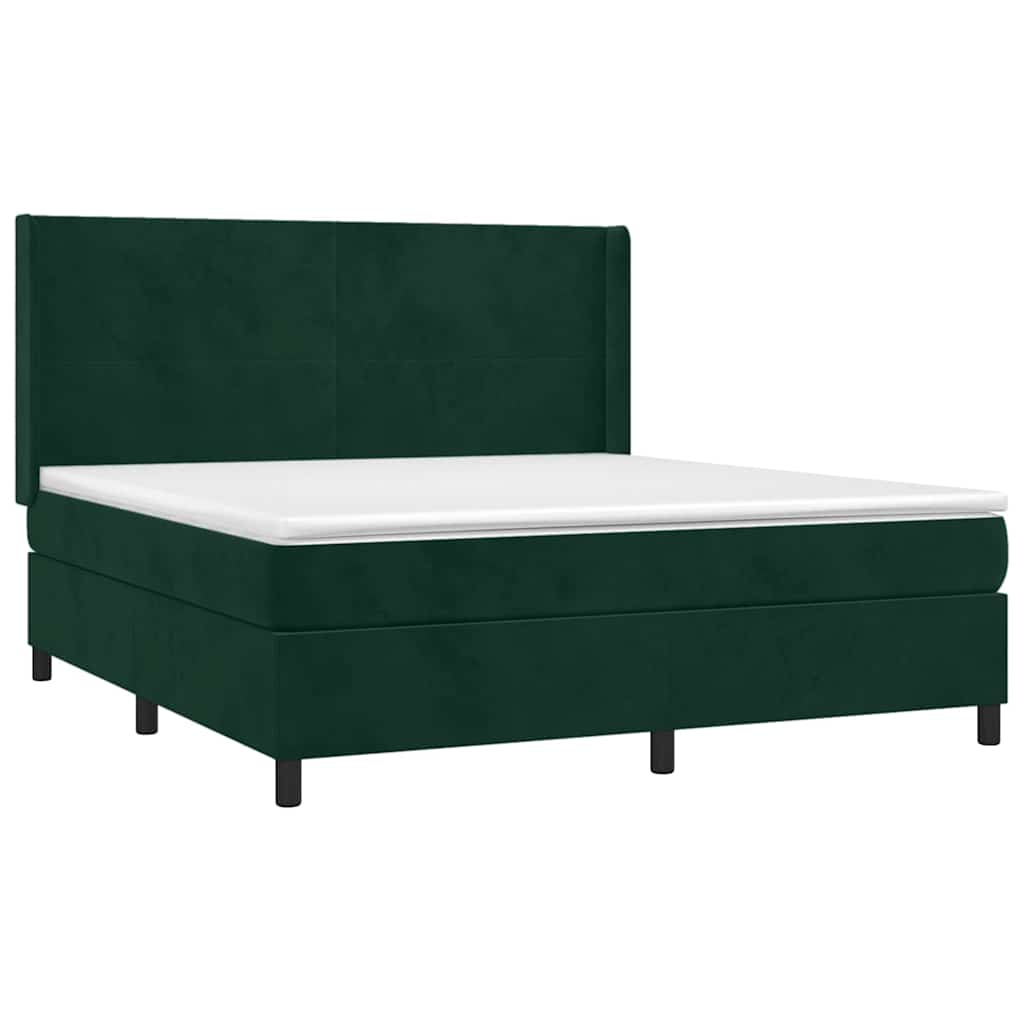 kontinentalseng med LED-lys 180x200 cm fløjl mørkegrøn