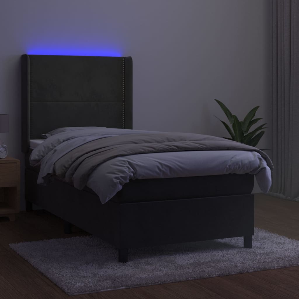 kontinentalseng med LED-lys 90x200 cm fløjl mørkegrå