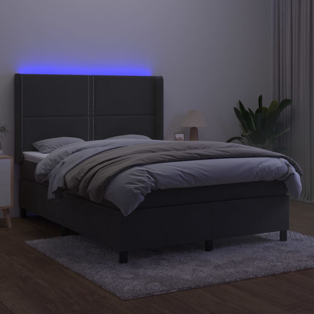kontinentalseng med LED-lys 140x200 cm fløjl mørkegrå