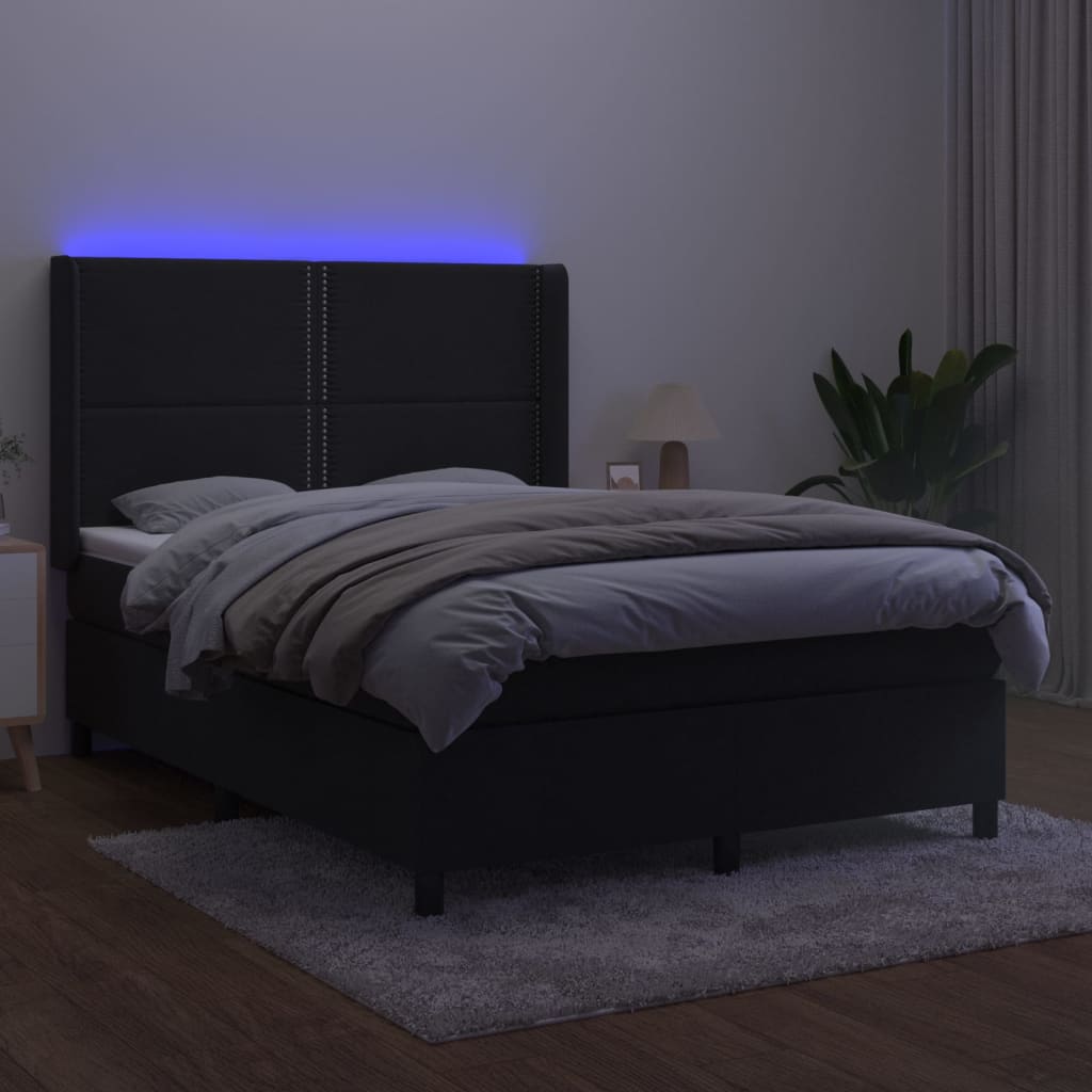 kontinentalseng med LED-lys 140x200 cm fløjl sort