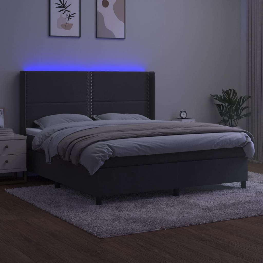 kontinentalseng med LED-lys 180x200 cm fløjl mørkegrå
