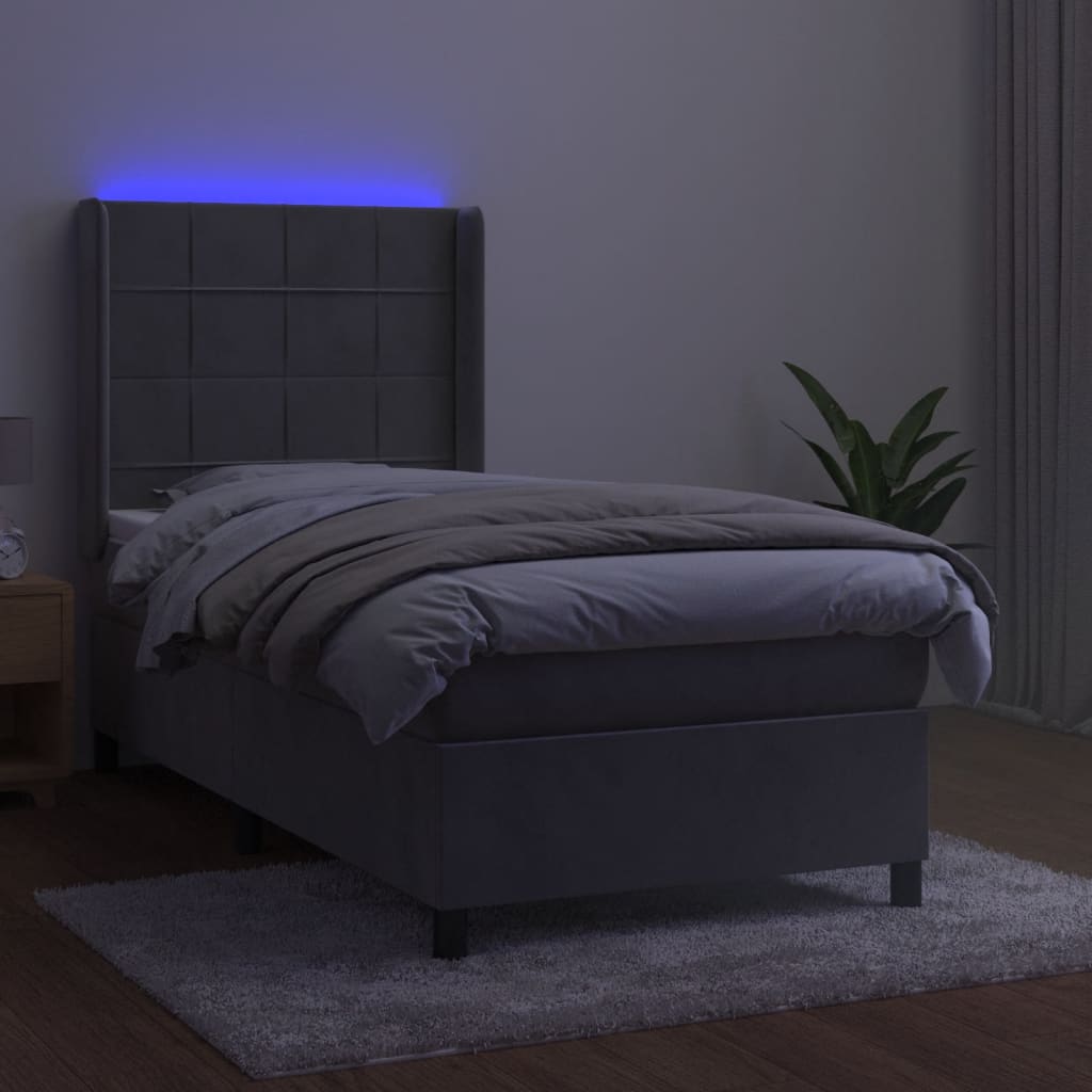 kontinentalseng med LED-lys 80x200 cm velour lysegrå
