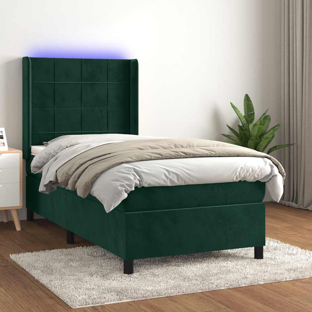 kontinentalseng med LED-lys 80x200 cm velour mørkegrøn