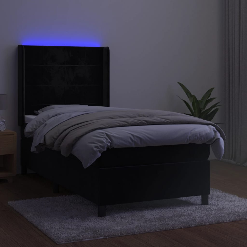 kontinentalseng med LED-lys 90x190 cm fløjl sort