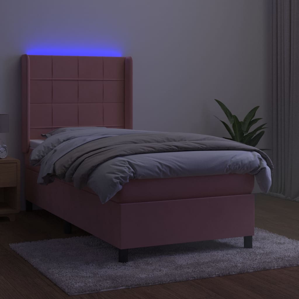 kontinentalseng med LED-lys 90x190 cm fløjl lyserød