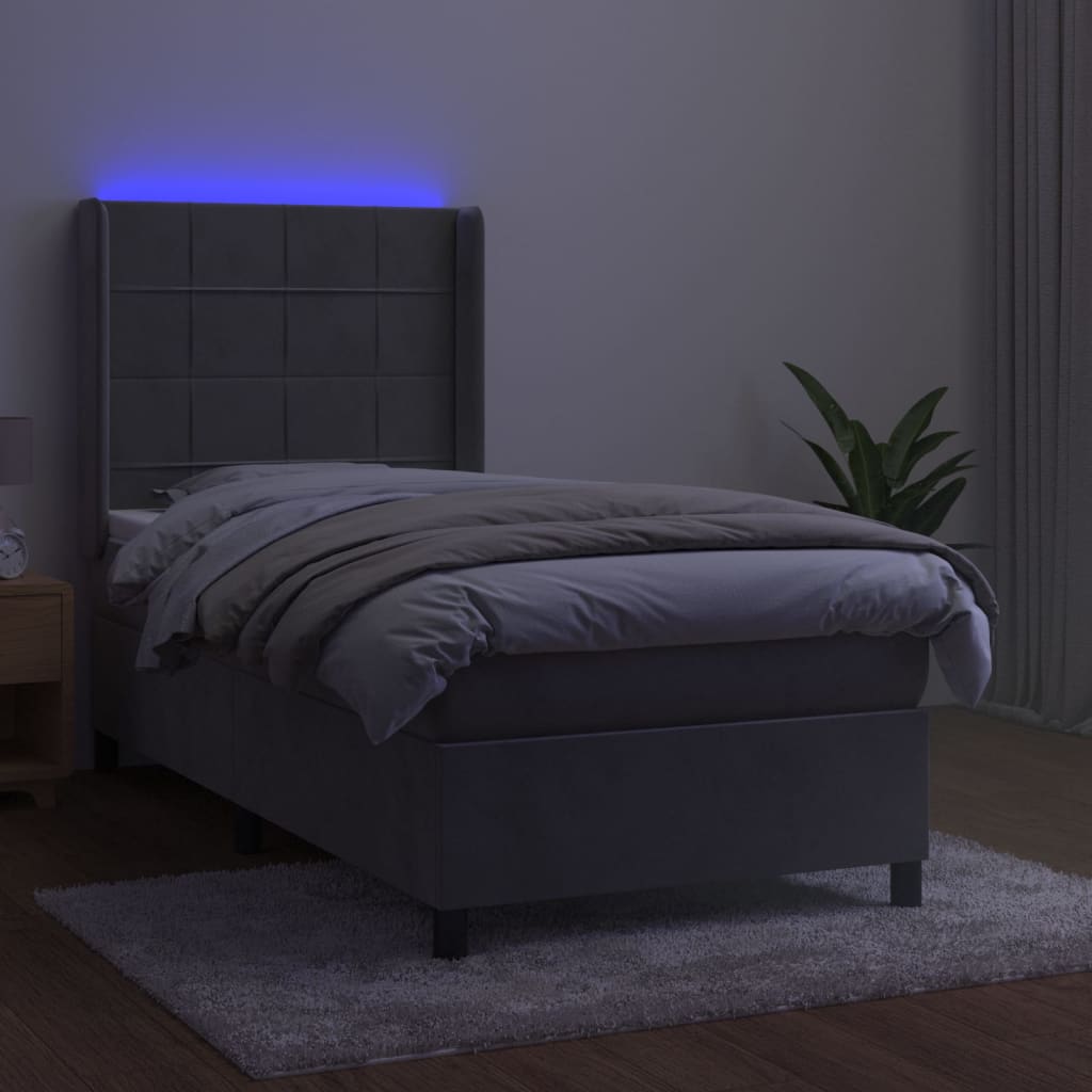 kontinentalseng med LED-lys 100x200 cm fløjl lysegrå