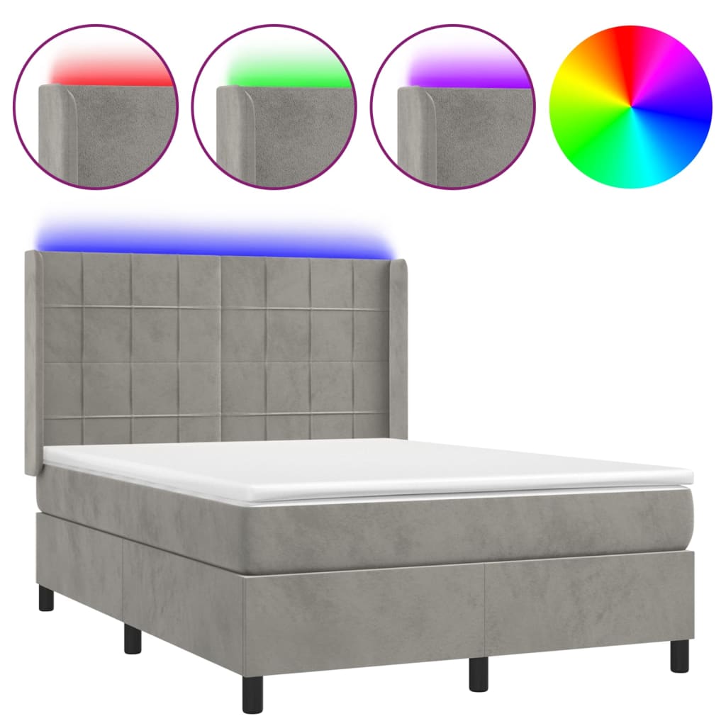 kontinentalseng med LED-lys 140x190 cm velour lysegrå