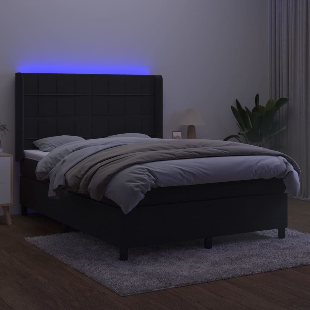 kontinentalseng med LED-lys 140x190 cm fløjl sort