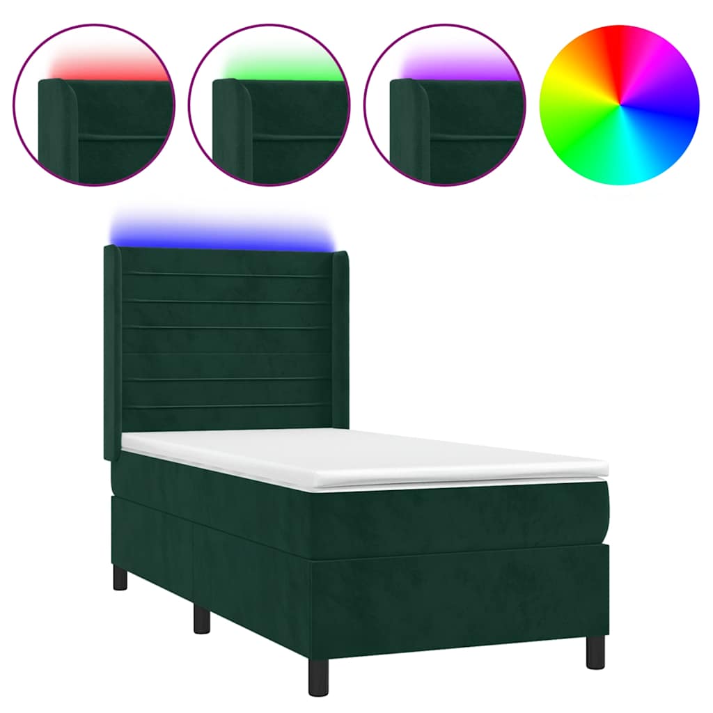 kontinentalseng med LED-lys 80x200 cm velour mørkegrøn