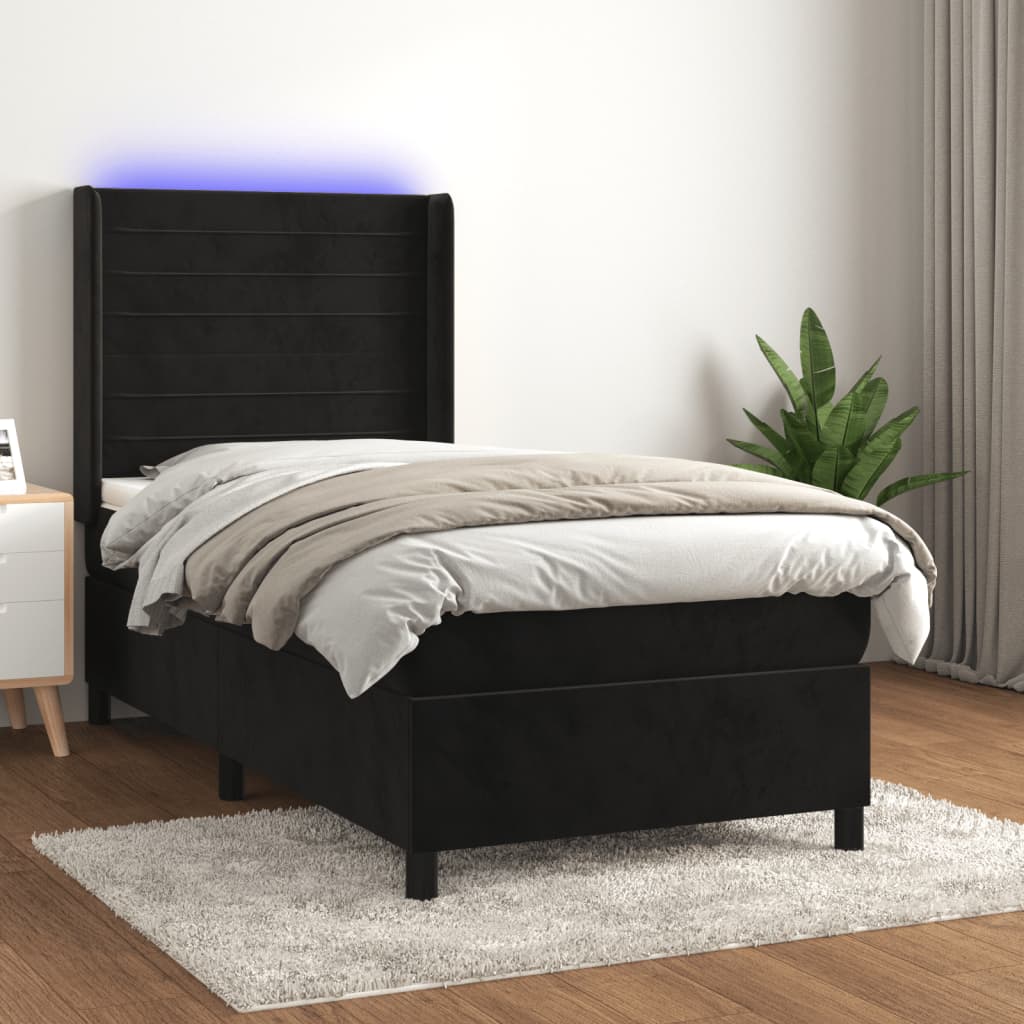 kontinentalseng med LED-lys 90x190 cm fløjl sort