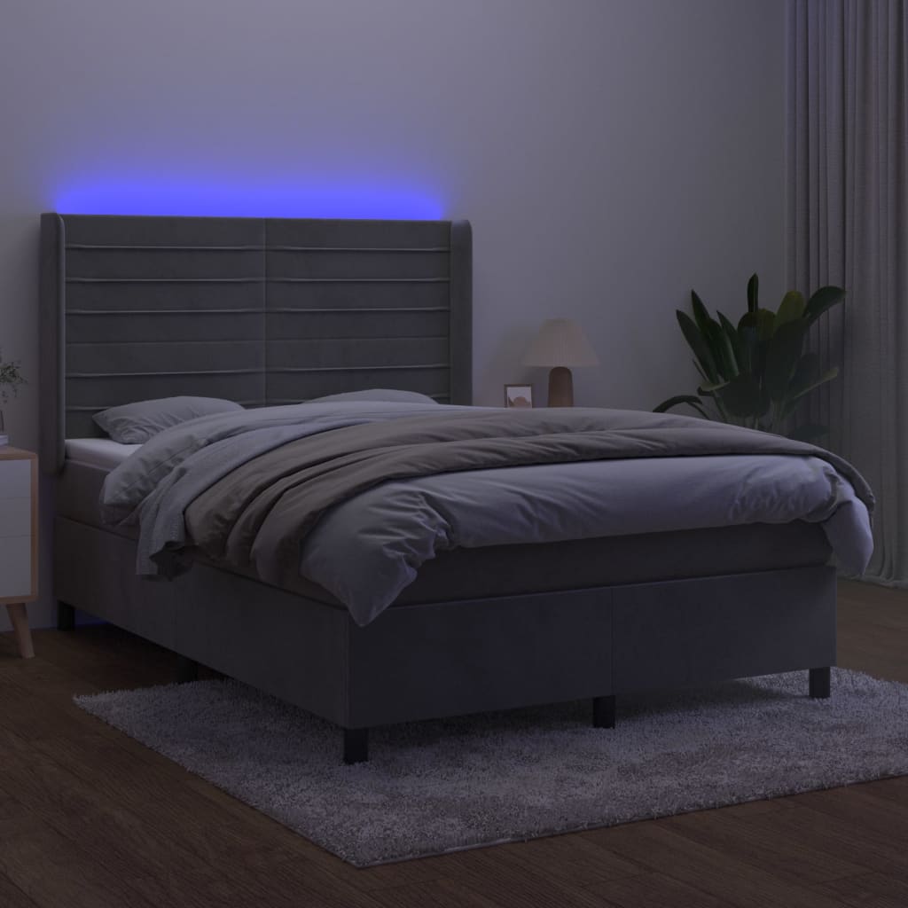 kontinentalseng med LED-lys 140x190 cm velour lysegrå