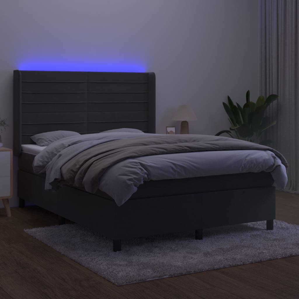 kontinentalseng med LED-lys 140x200 cm fløjl mørkegrå
