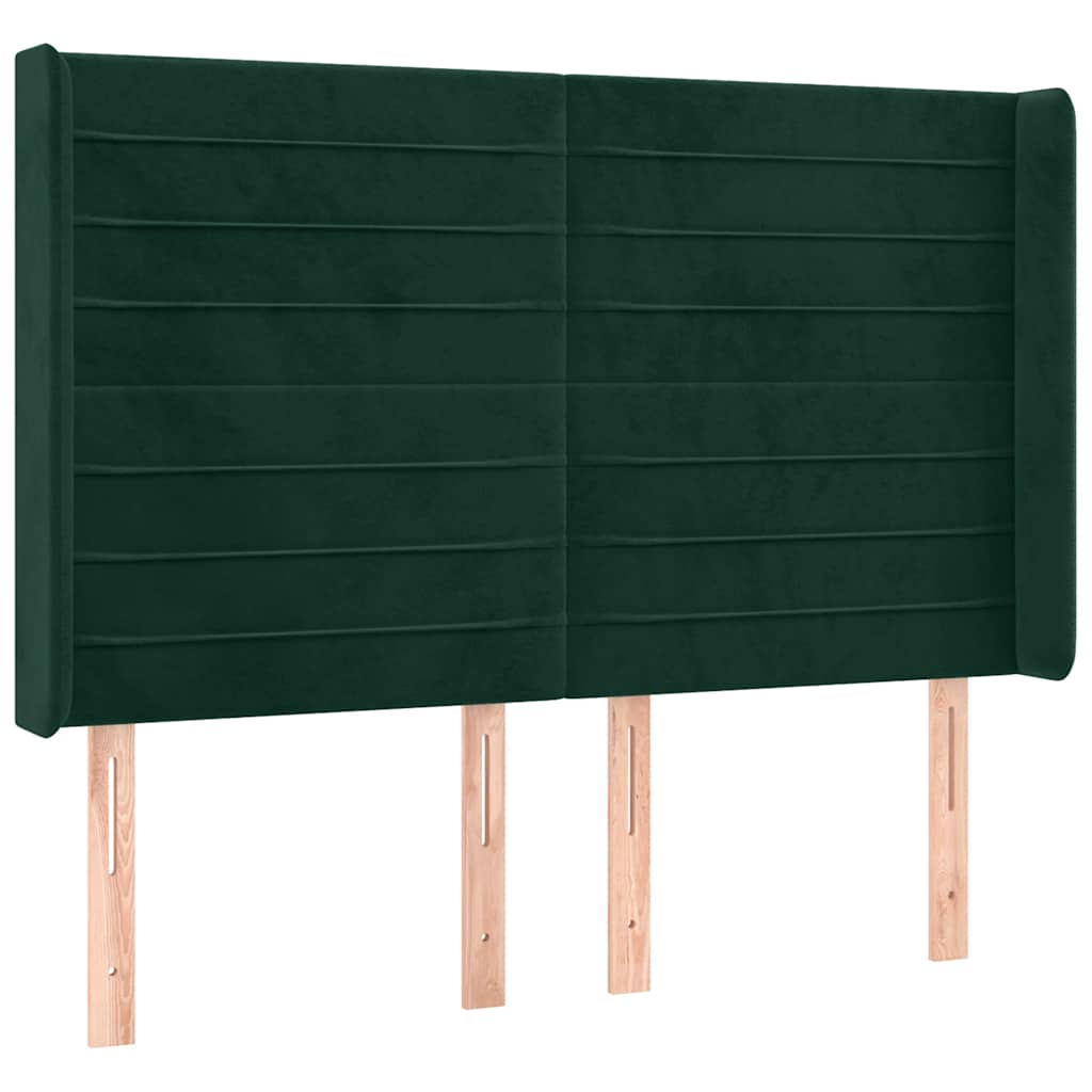 kontinentalseng med LED-lys 140x200 cm fløjl mørkegrøn