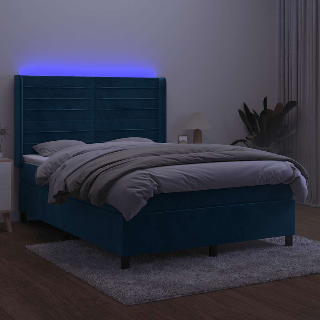 kontinentalseng med LED-lys 140x200 cm fløjl mørkeblå