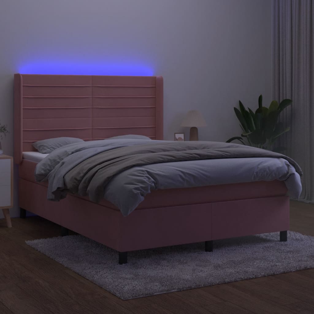 kontinentalseng med LED-lys 140x200 cm fløjl lyserød