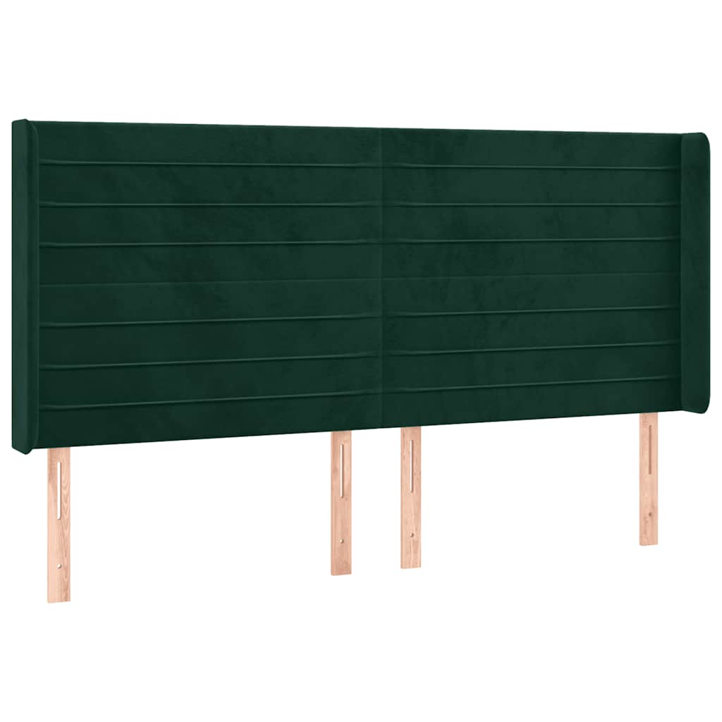 kontinentalseng med LED-lys 160x200 cm fløjl mørkegrøn